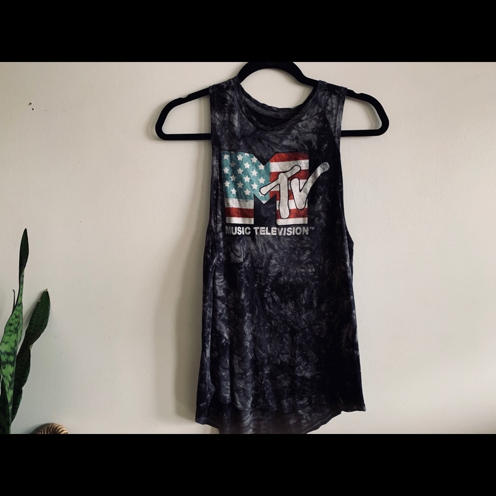 MTV Women's Tie-Dye Black Muscle Tee